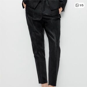 Zara Black Jacquard Slim Suit Pants Satin Waist S